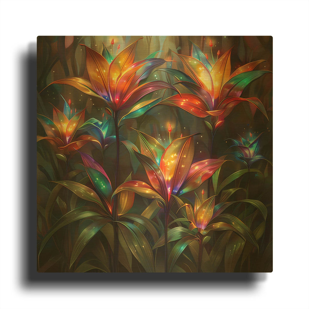 'Radiant Dance of Leaves' By r3darch0n Gold Metal Wall Art