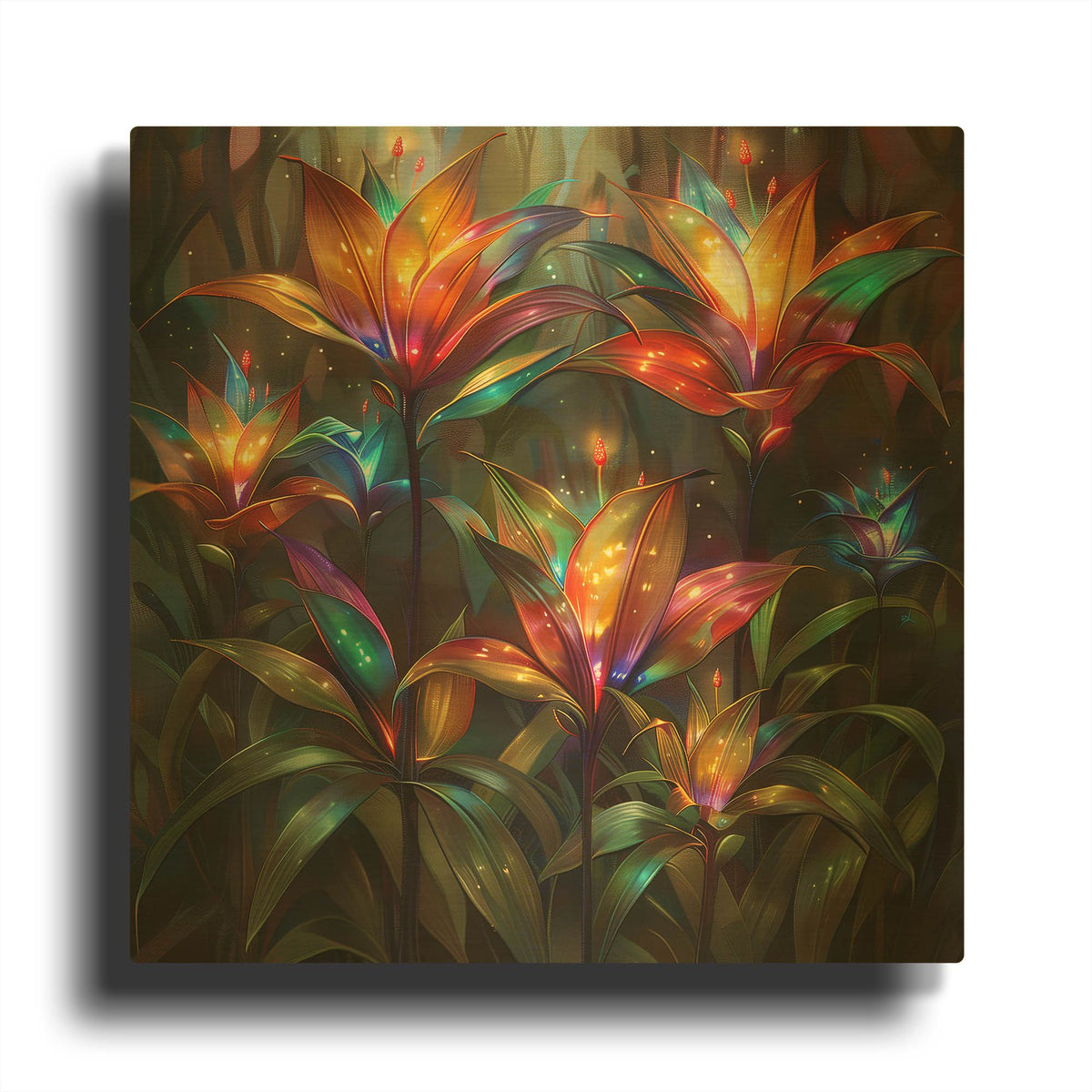 'Radiant Dance of Leaves' By r3darch0n Gold Metal Wall Art