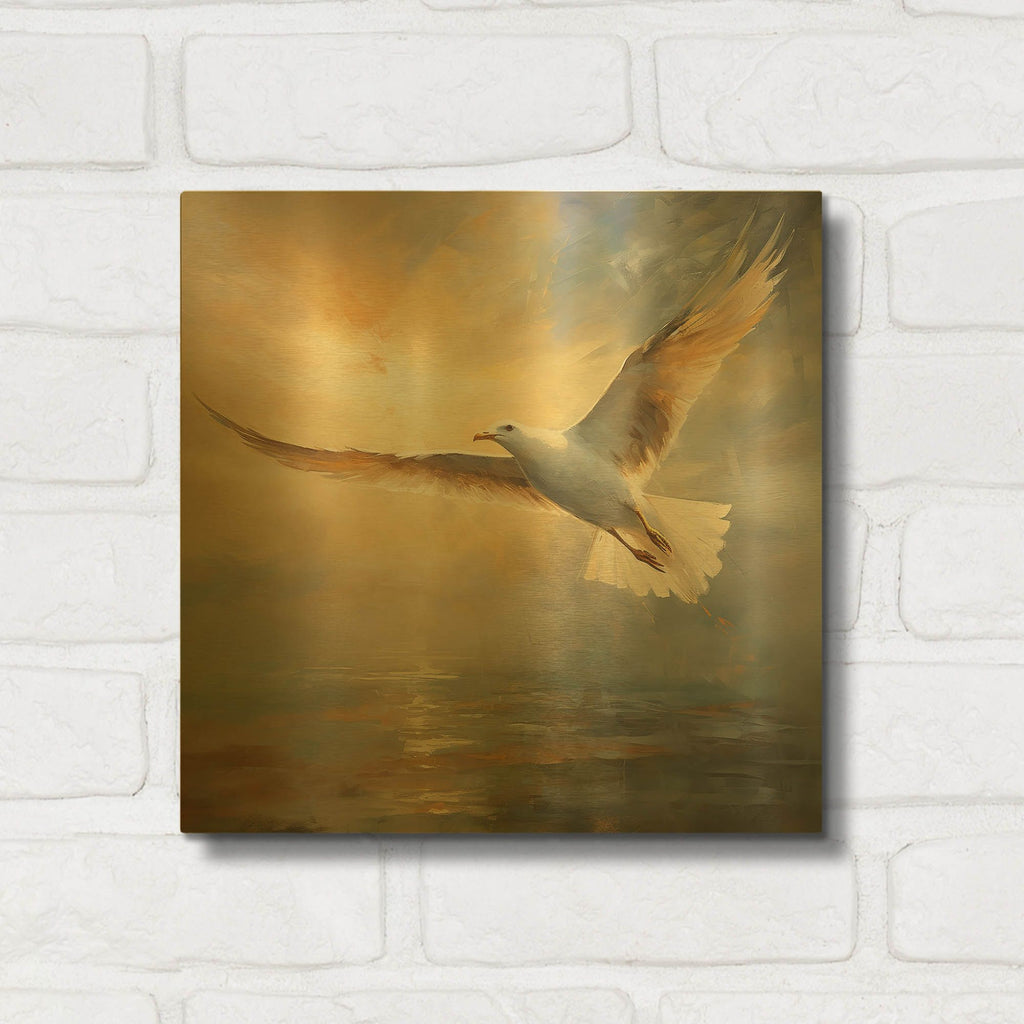 'Seagull' By r3darch0n Gold Metal Wall Art