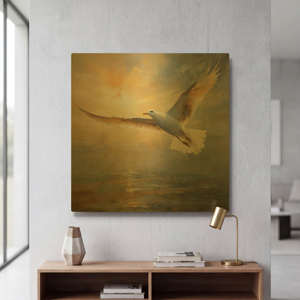 'Seagull' By r3darch0n Gold Metal Wall Art