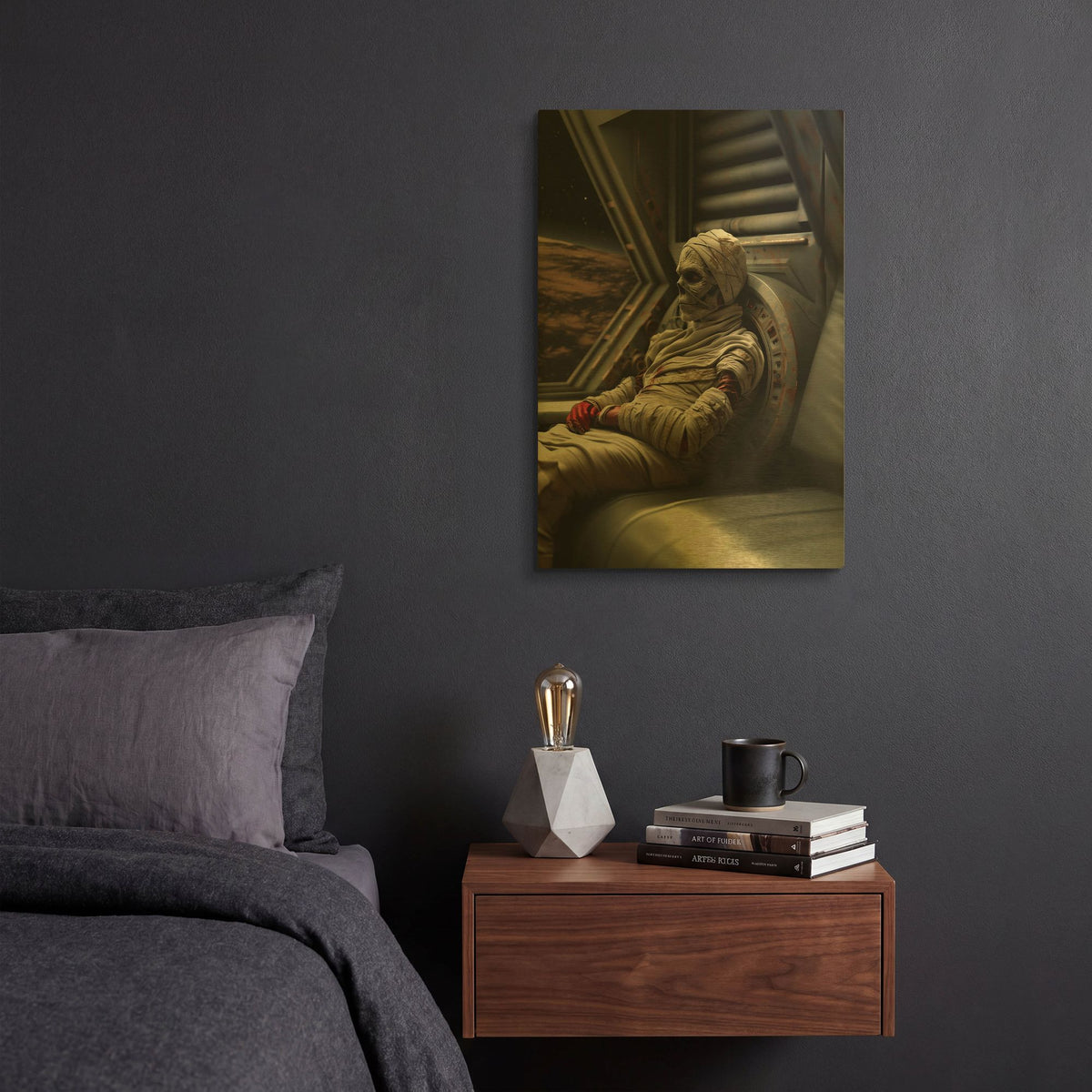 'Stargazing Mummy' By r3darch0n Gold Metal Wall Art