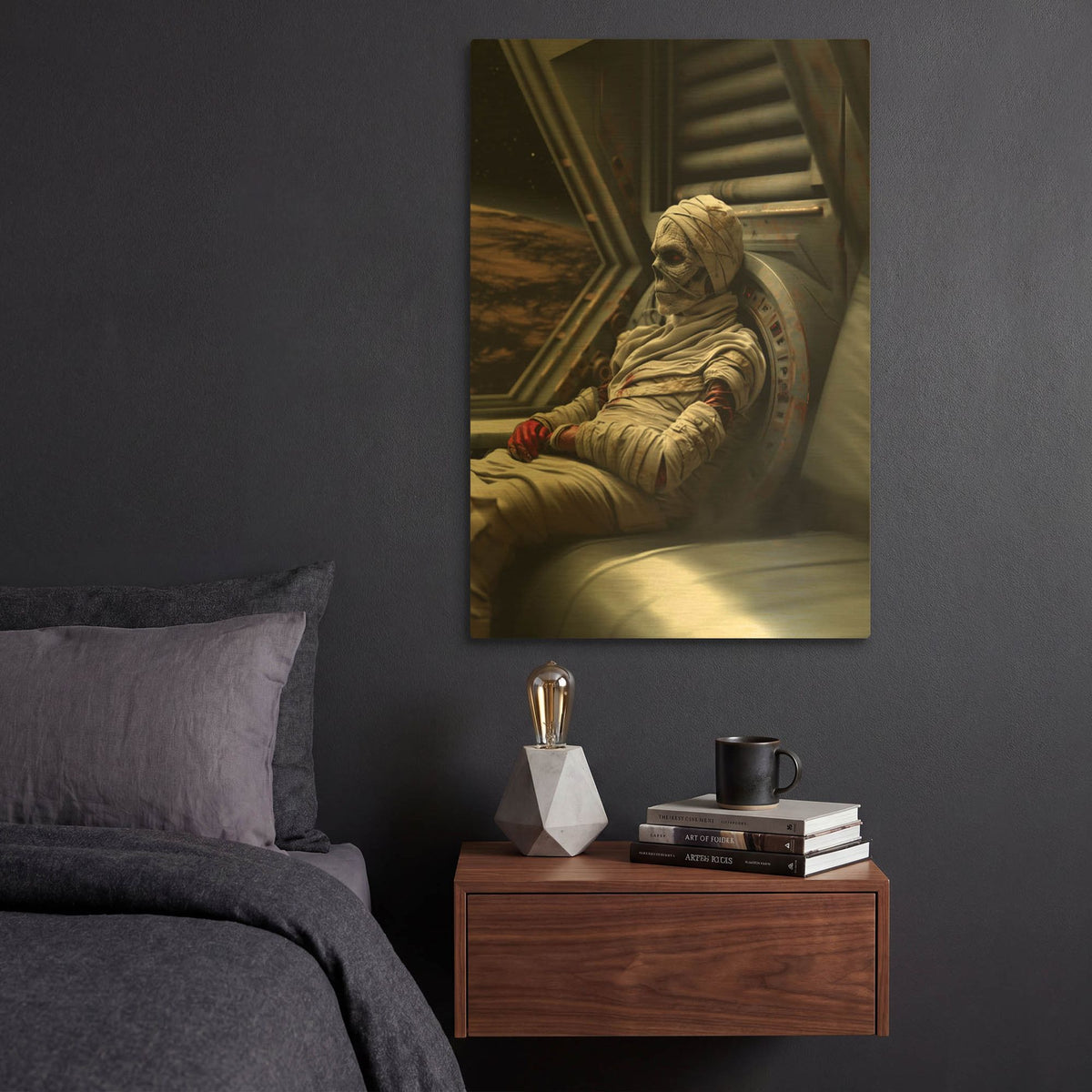 'Stargazing Mummy' By r3darch0n Gold Metal Wall Art