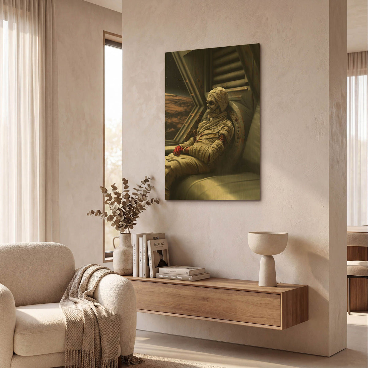 'Stargazing Mummy' By r3darch0n Gold Metal Wall Art