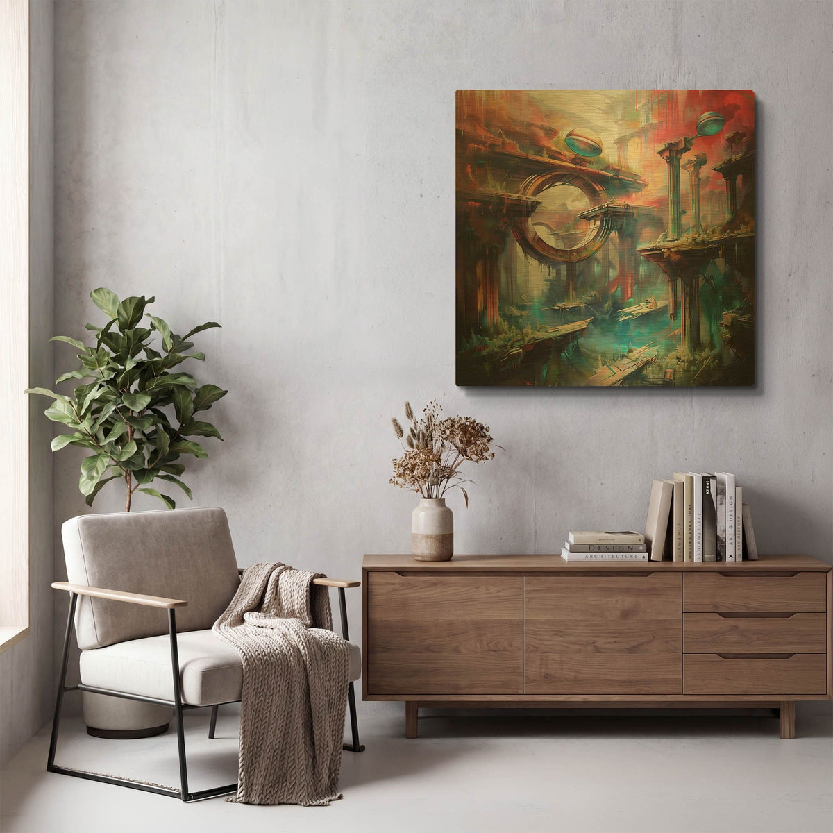 'The Ruins of Futurism' By r3darch0n Gold Metal Wall Art