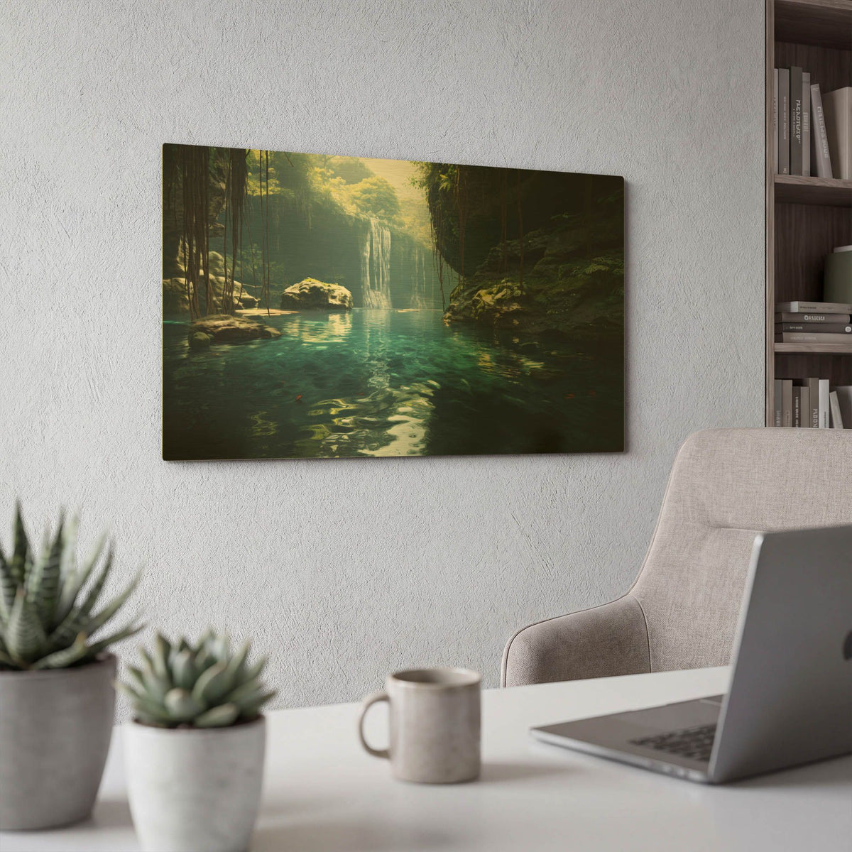 'Tropical Waterfall' By r3darch0n Gold Metal Wall Art