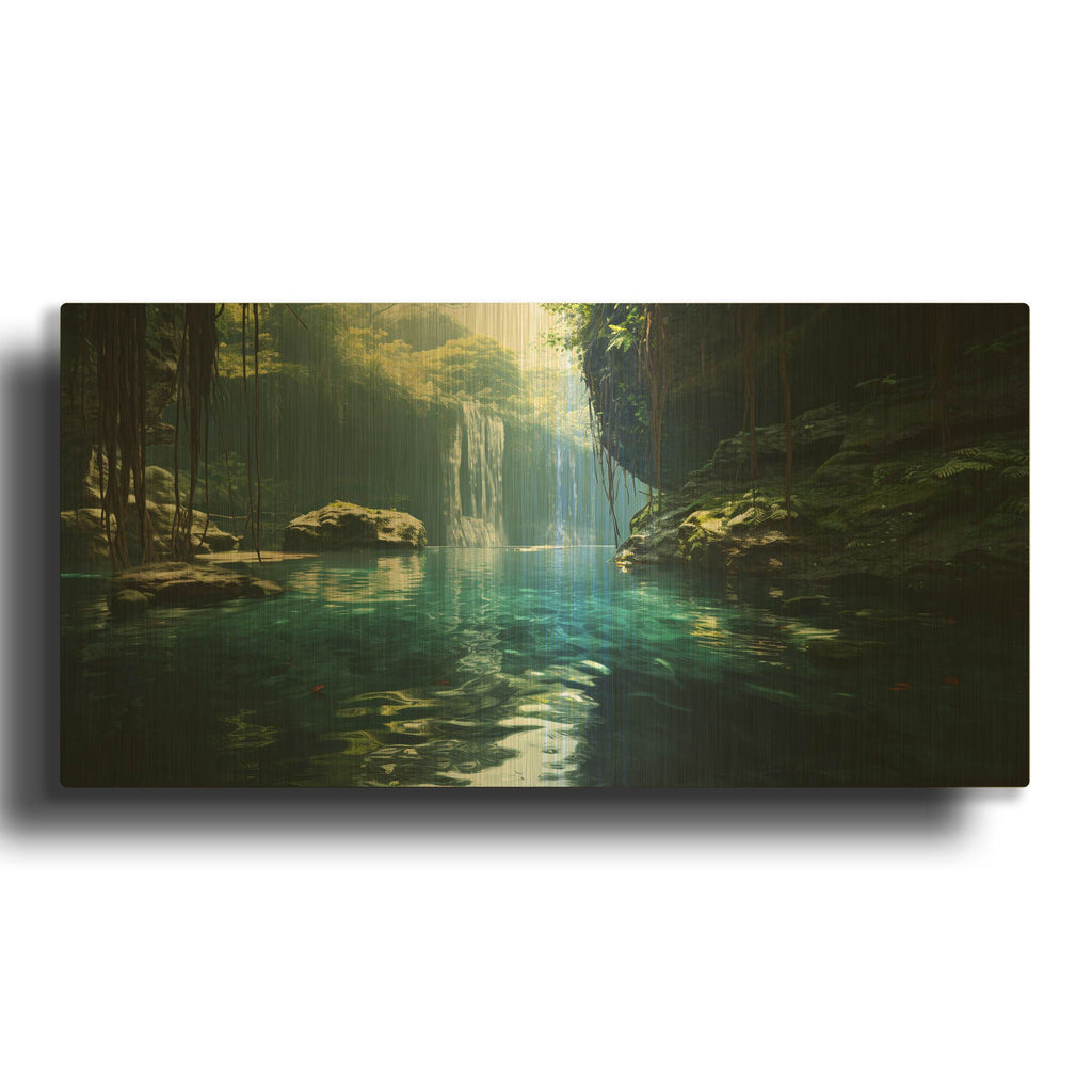 'Tropical Waterfall' By r3darch0n Gold Metal Wall Art
