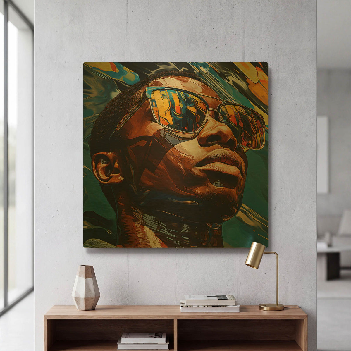 'Vibrant Reflections Portrait' By r3darch0n Gold Metal Wall Art