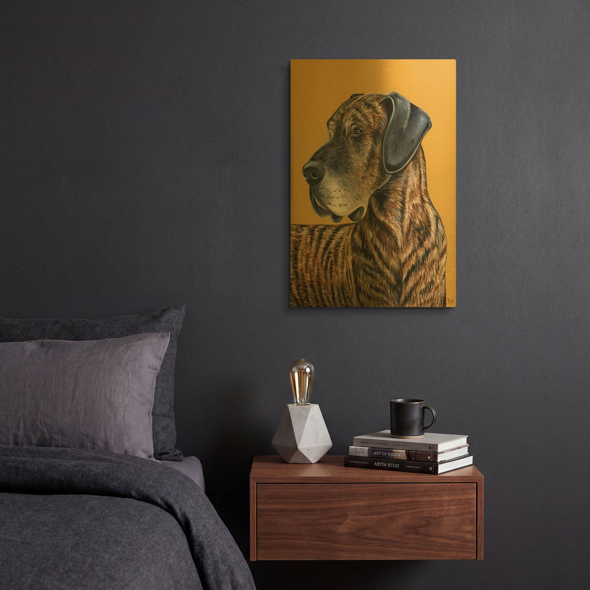 'Brindle Great Dane' By Rebecca Wang Art Gold Metal Wall Art