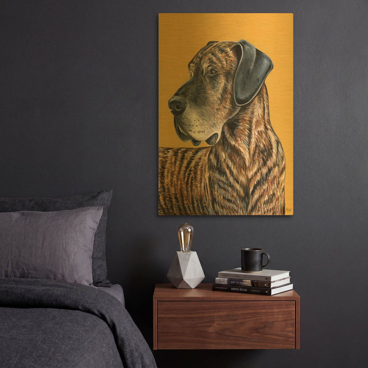 'Brindle Great Dane' By Rebecca Wang Art Gold Metal Wall Art
