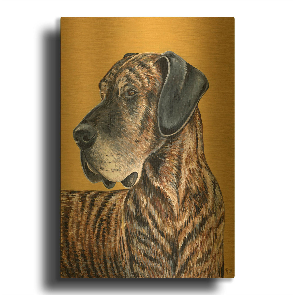 'Brindle Great Dane' By Rebecca Wang Art Gold Metal Wall Art