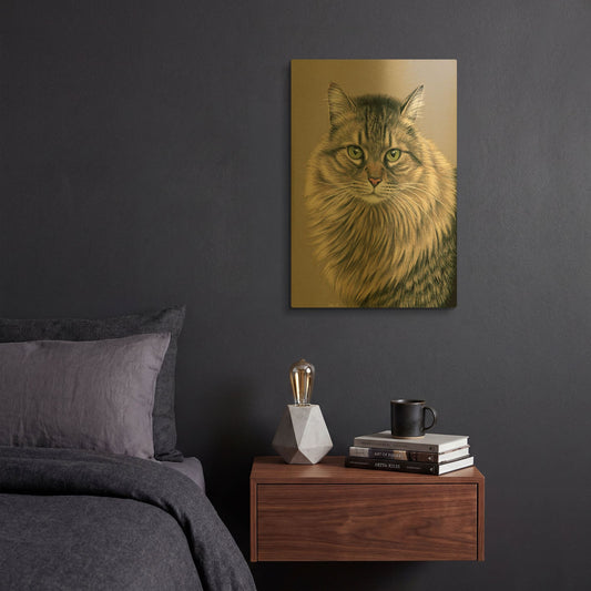 'Brown Tabby Siberian Cat' By Rebecca Wang Art Gold Metal Wall Art
