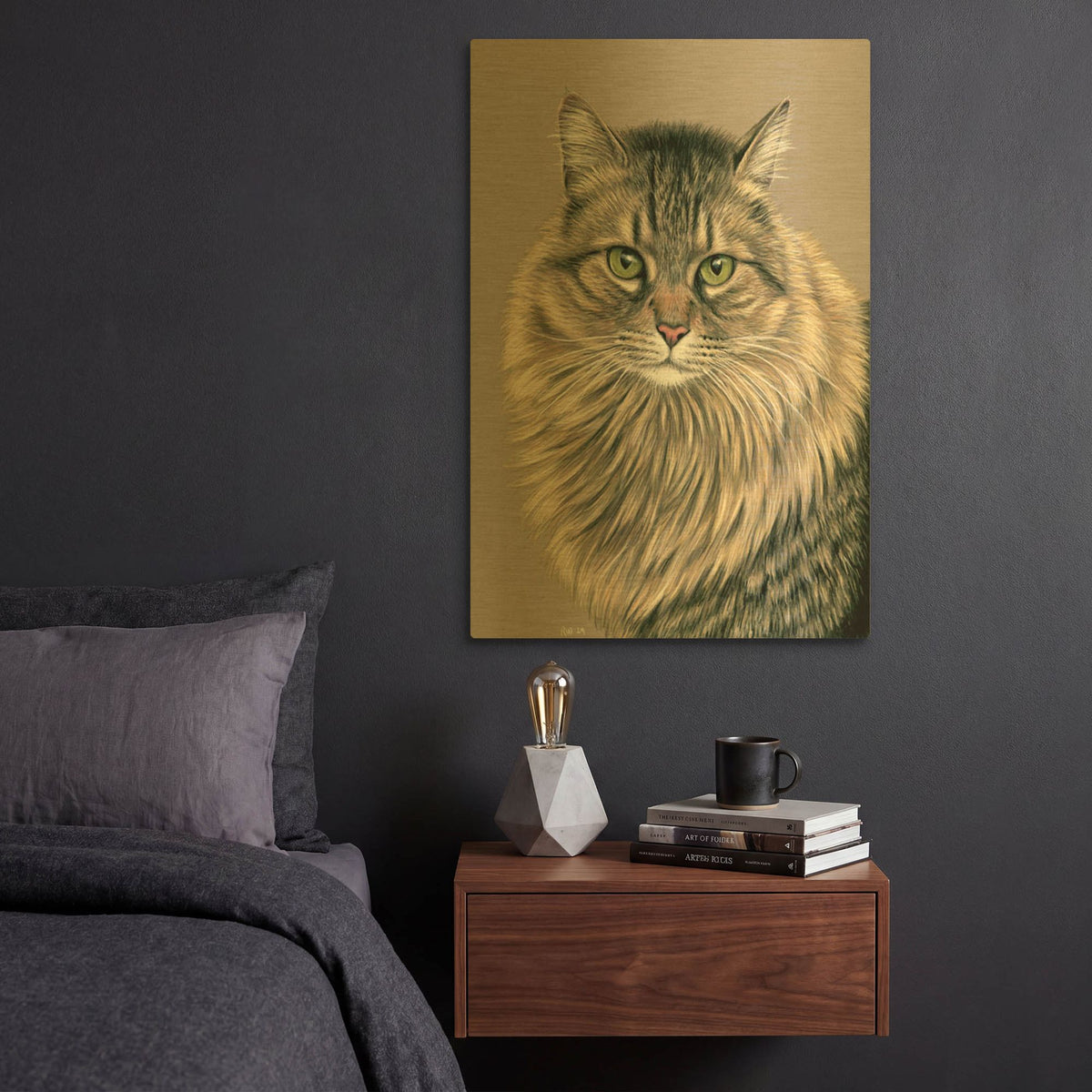 'Brown Tabby Siberian Cat' By Rebecca Wang Art Gold Metal Wall Art