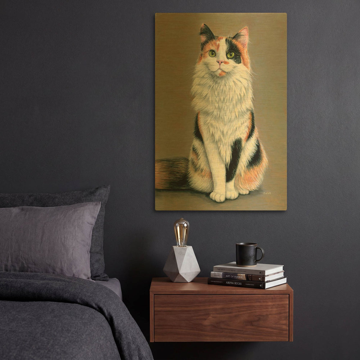 'Calico Cat' By Rebecca Wang Art Gold Metal Wall Art