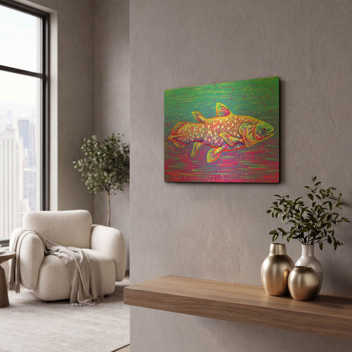 'Coelacanth Ancient Ancestor Of The Deep' By Rebecca Wang Art Gold Metal Wall Art