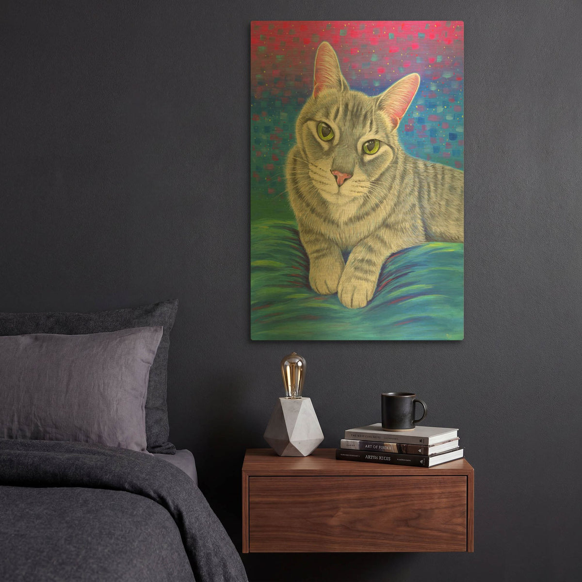 'Colorful Grey Tabby Cat' By Rebecca Wang Art Gold Metal Wall Art