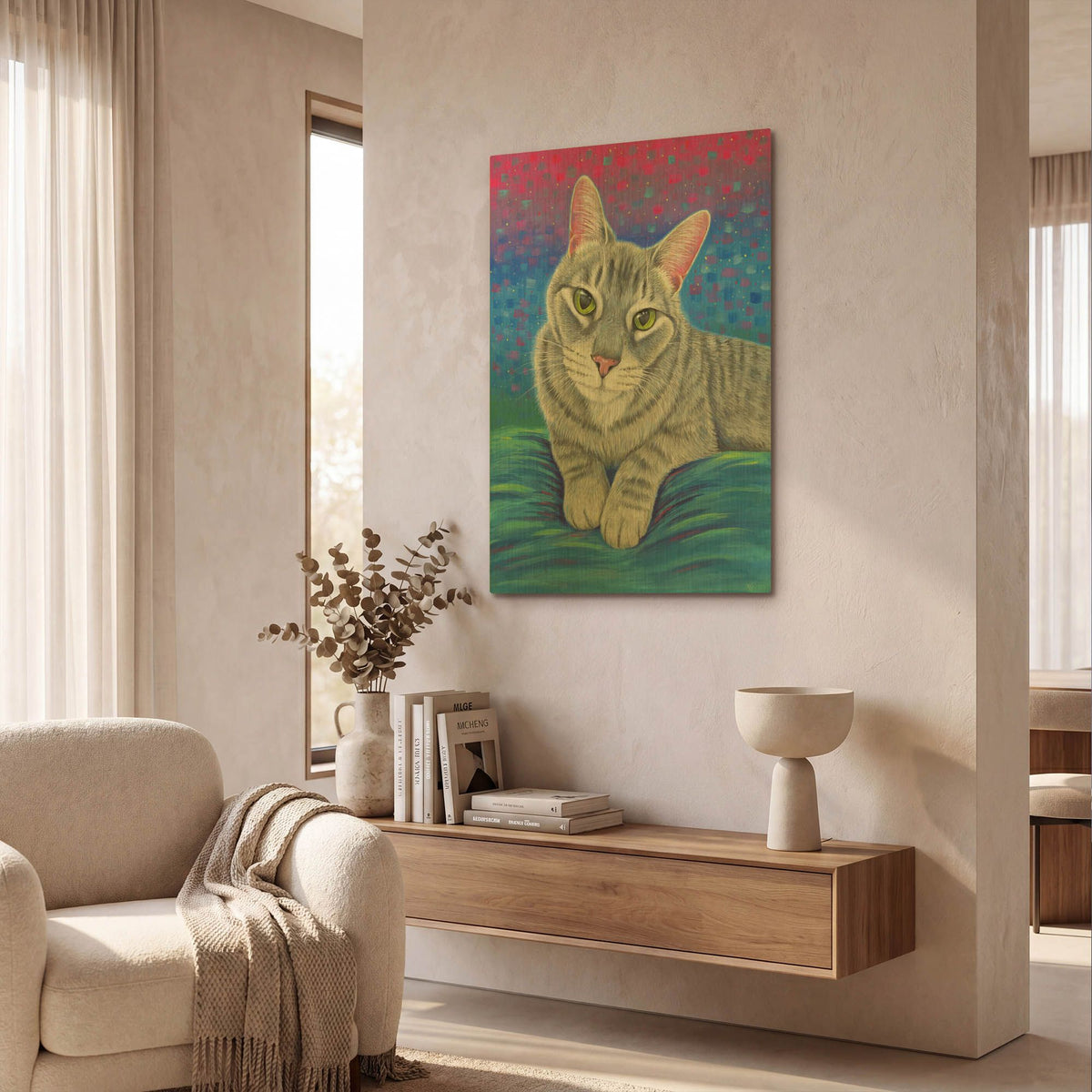 'Colorful Grey Tabby Cat' By Rebecca Wang Art Gold Metal Wall Art