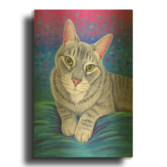'Colorful Grey Tabby Cat' By Rebecca Wang Art Gold Metal Wall Art
