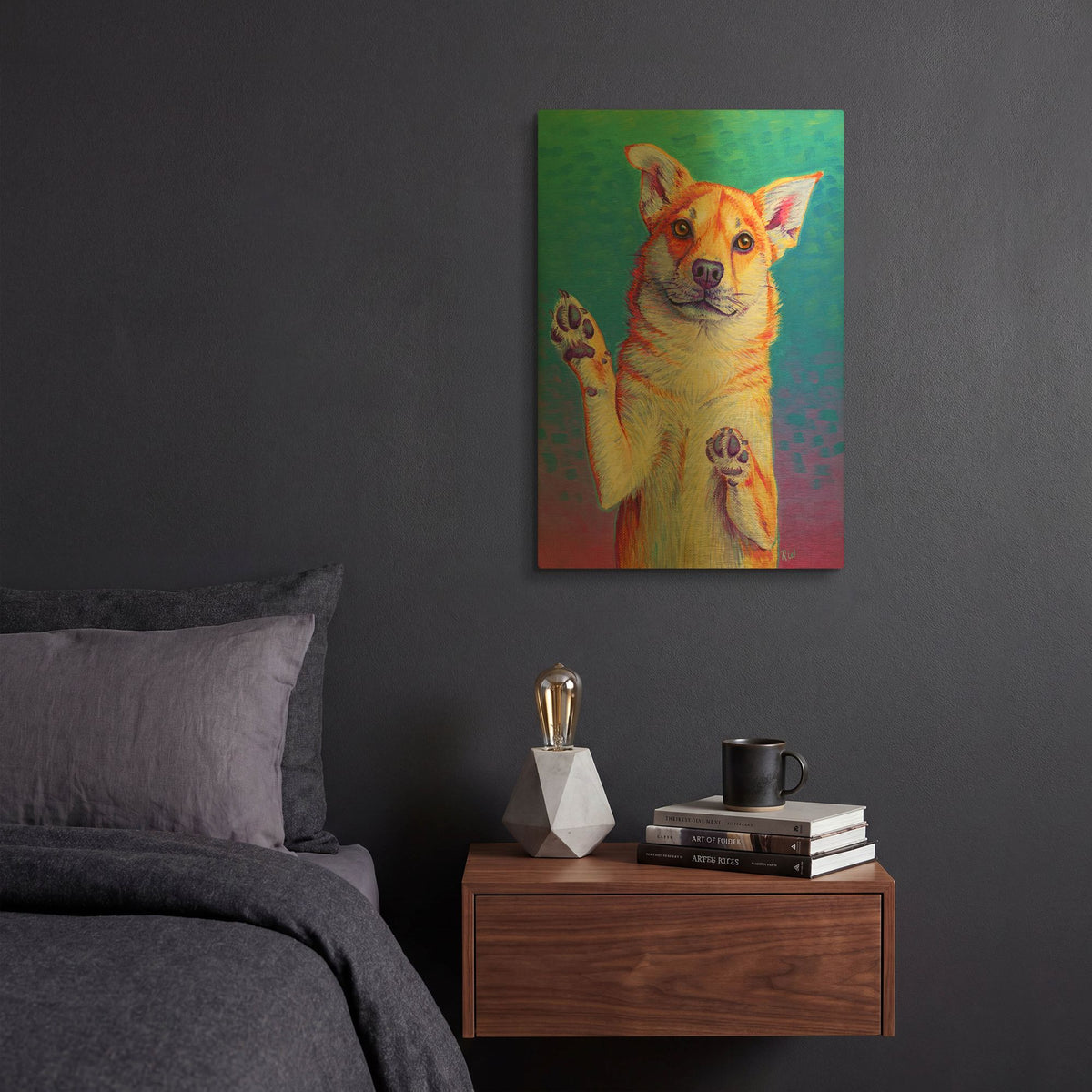 'Cute Rainbow Dog' By Rebecca Wang Art Gold Metal Wall Art