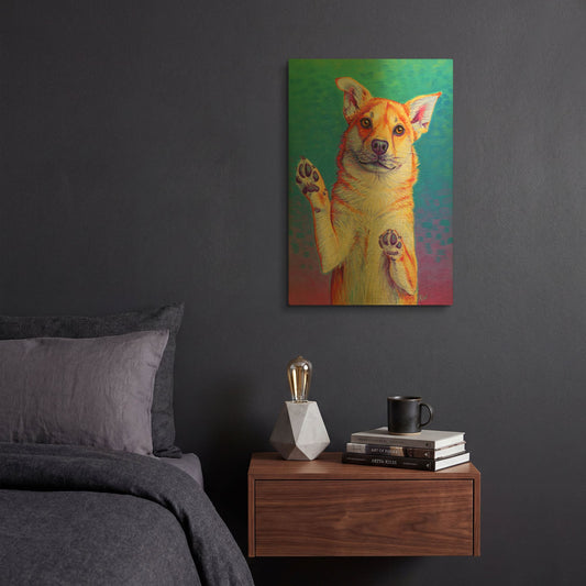 'Cute Rainbow Dog' By Rebecca Wang Art Gold Metal Wall Art