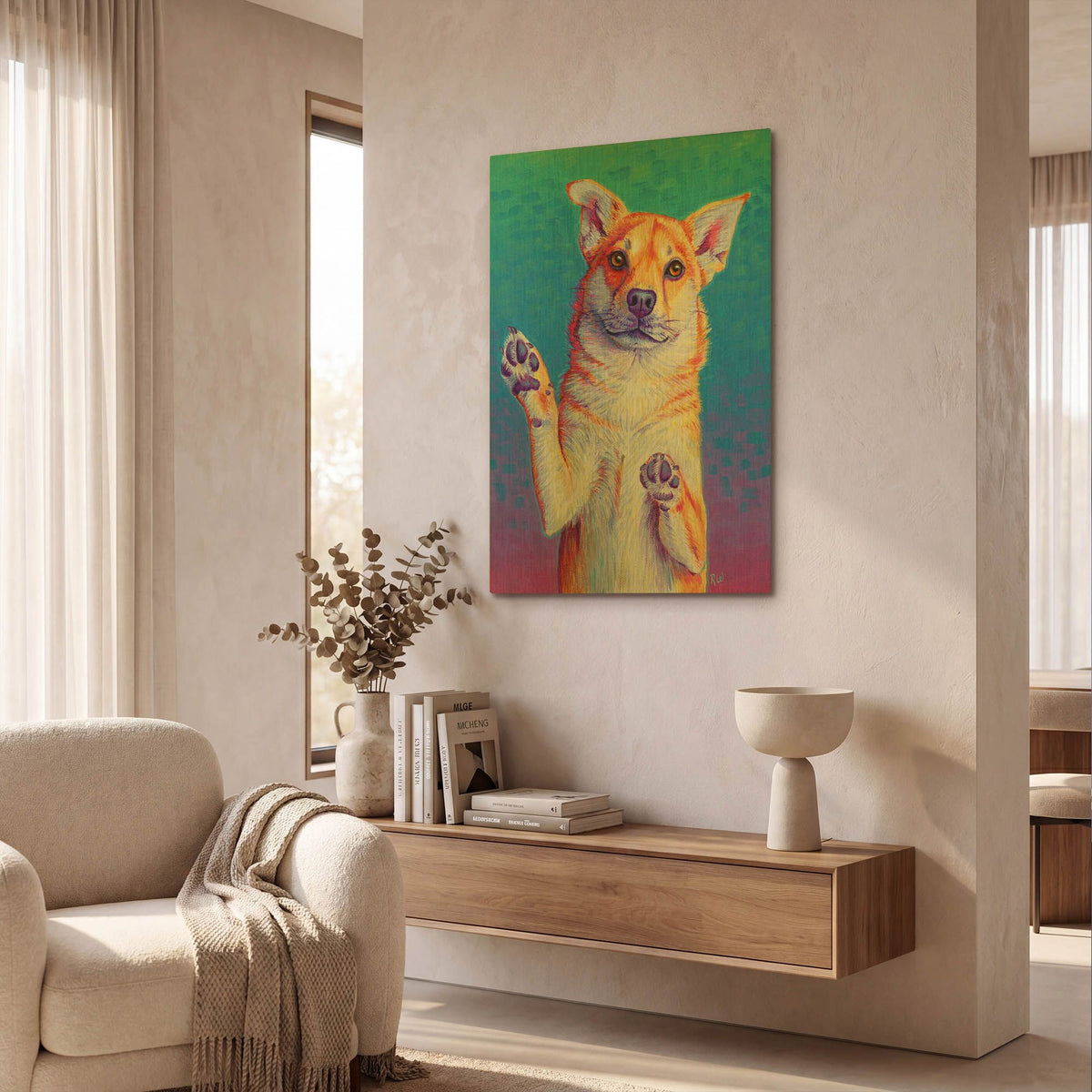 'Cute Rainbow Dog' By Rebecca Wang Art Gold Metal Wall Art