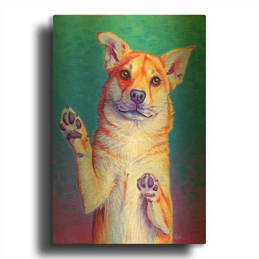 'Cute Rainbow Dog' By Rebecca Wang Art Gold Metal Wall Art