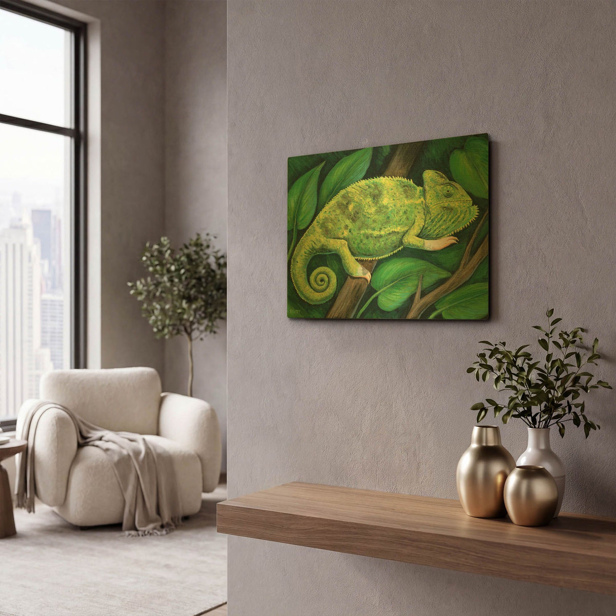 'Female Veiled Chameleon' By Rebecca Wang Art Gold Metal Wall Art