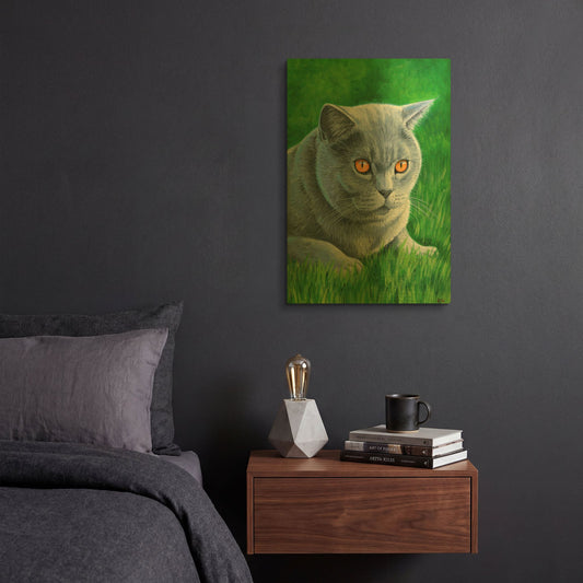 'Grey British Shorthair Cat' By Rebecca Wang Art Gold Metal Wall Art