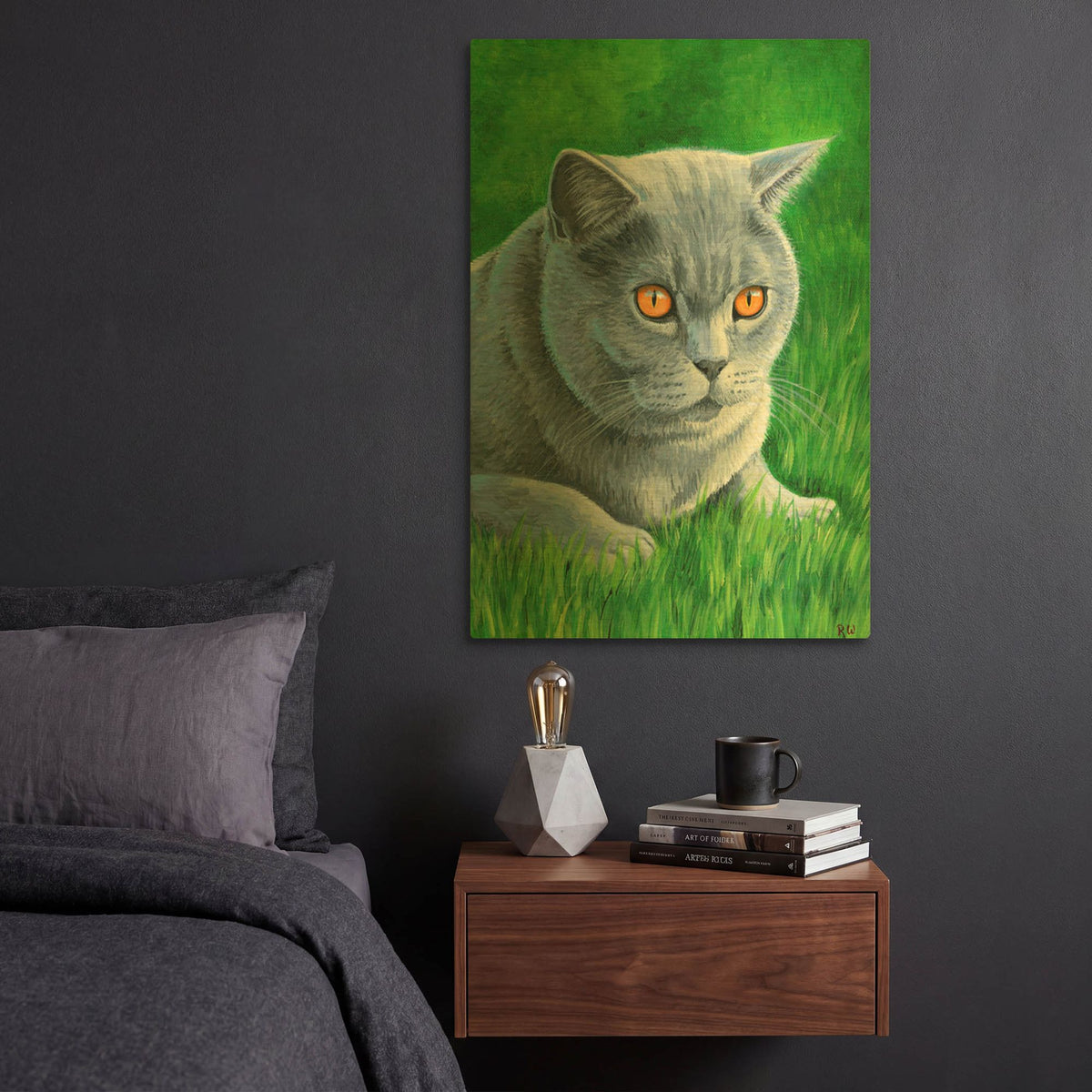 'Grey British Shorthair Cat' By Rebecca Wang Art Gold Metal Wall Art