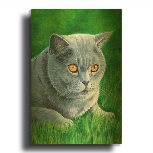 'Grey British Shorthair Cat' By Rebecca Wang Art Gold Metal Wall Art