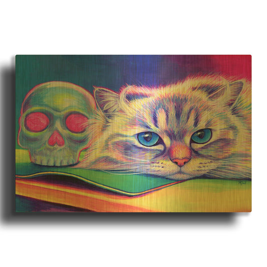 'Himalayan Cat With Skull' By Rebecca Wang Art Gold Metal Wall Art