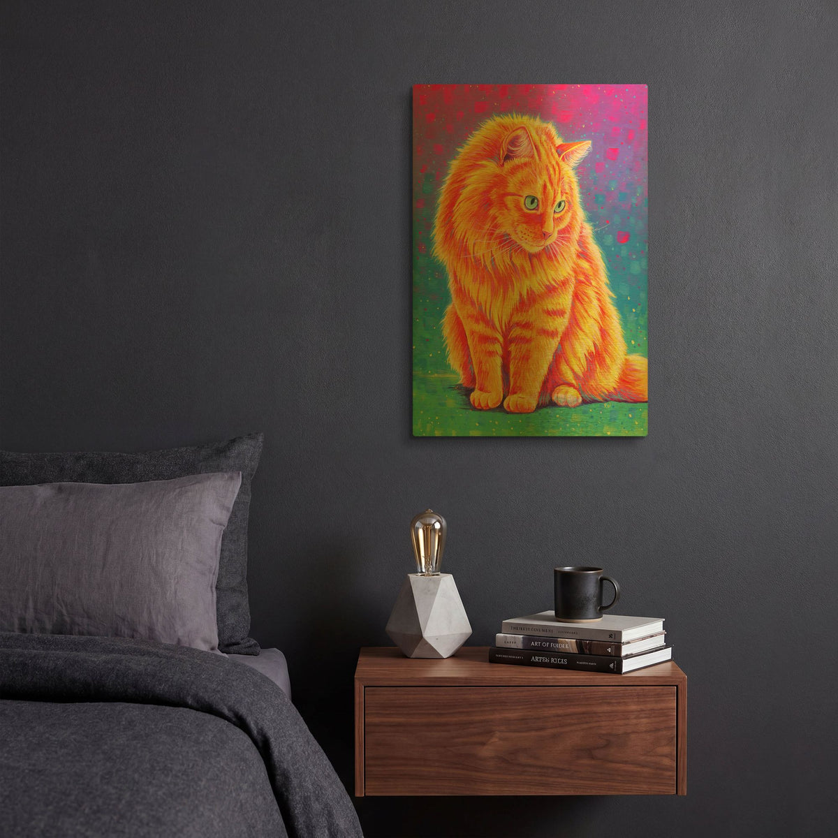 'Longhaired Orange Tabby Cat' By Rebecca Wang Art Gold Metal Wall Art