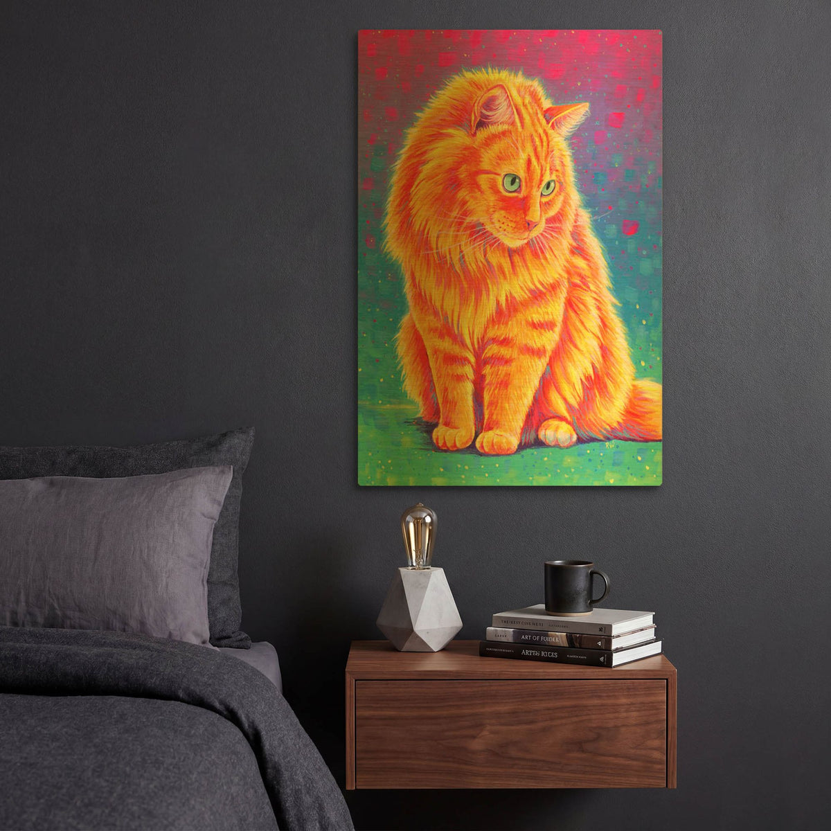 'Longhaired Orange Tabby Cat' By Rebecca Wang Art Gold Metal Wall Art