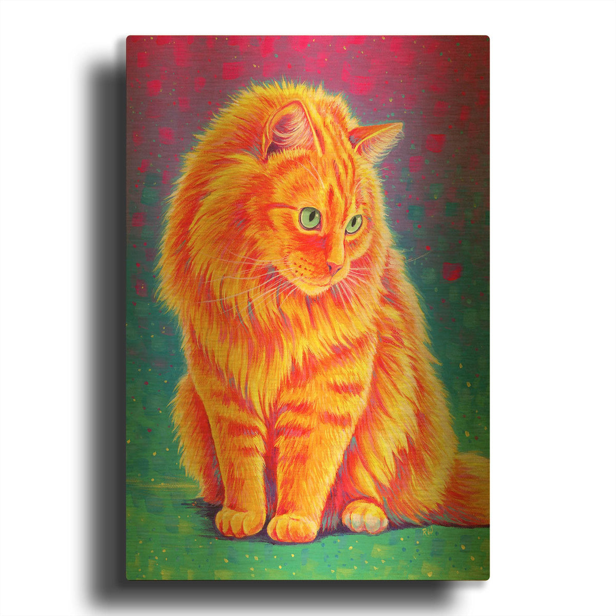 'Longhaired Orange Tabby Cat' By Rebecca Wang Art Gold Metal Wall Art