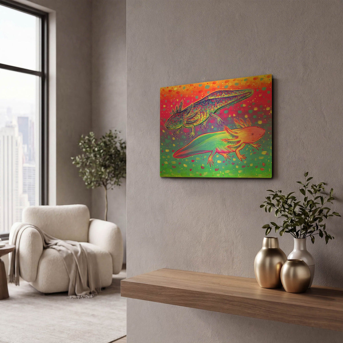 'Rainbow Axolotls' By Rebecca Wang Art Gold Metal Wall Art