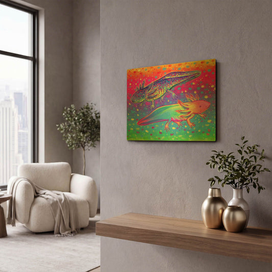 'Rainbow Axolotls' By Rebecca Wang Art Gold Metal Wall Art