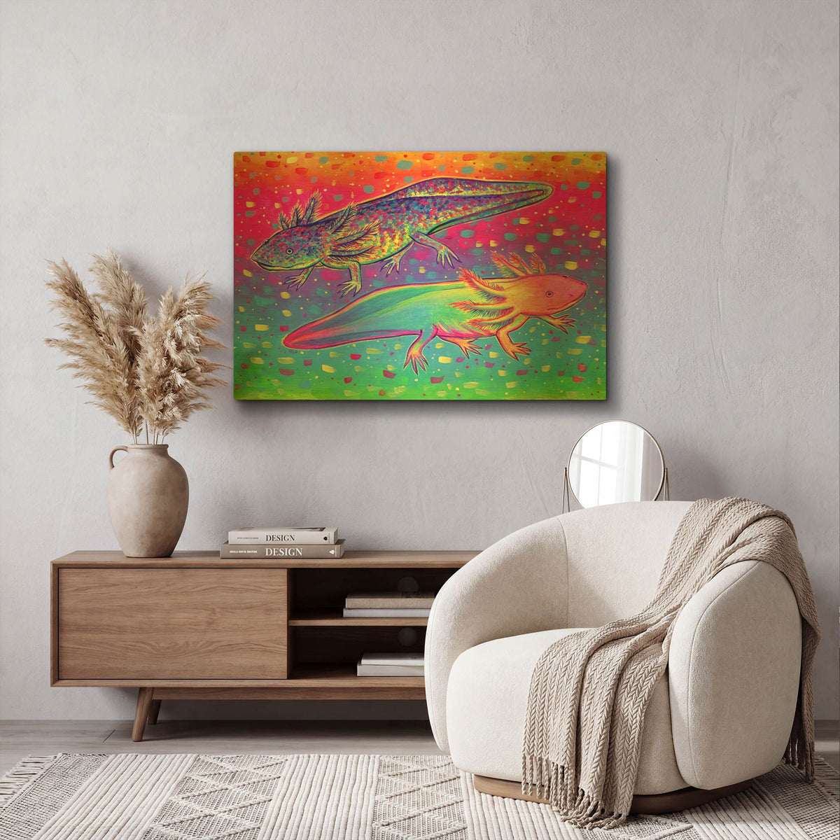 'Rainbow Axolotls' By Rebecca Wang Art Gold Metal Wall Art