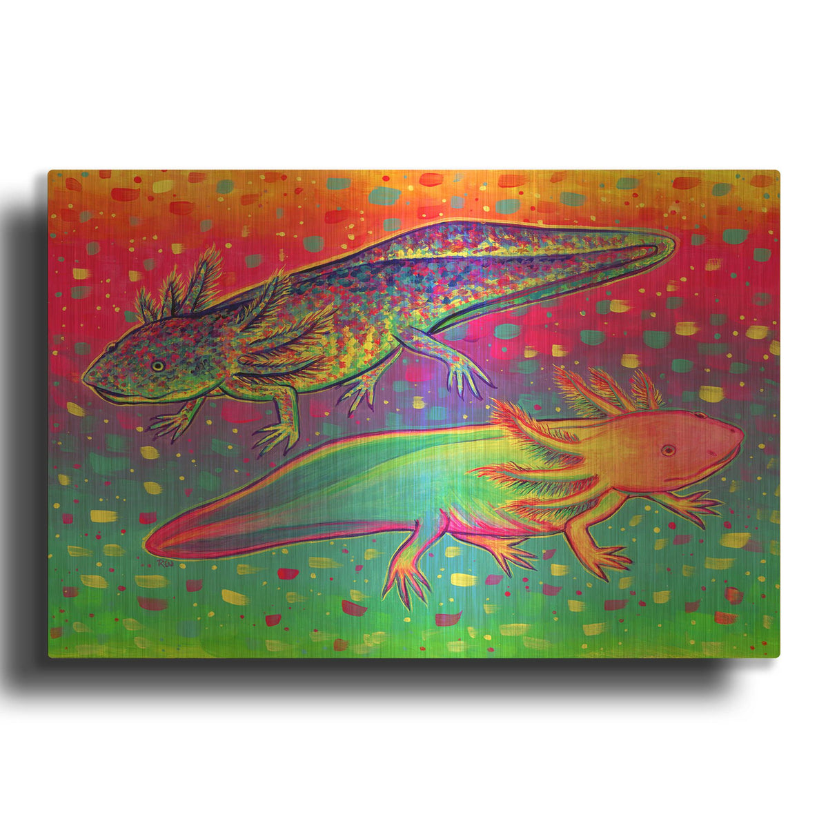 'Rainbow Axolotls' By Rebecca Wang Art Gold Metal Wall Art