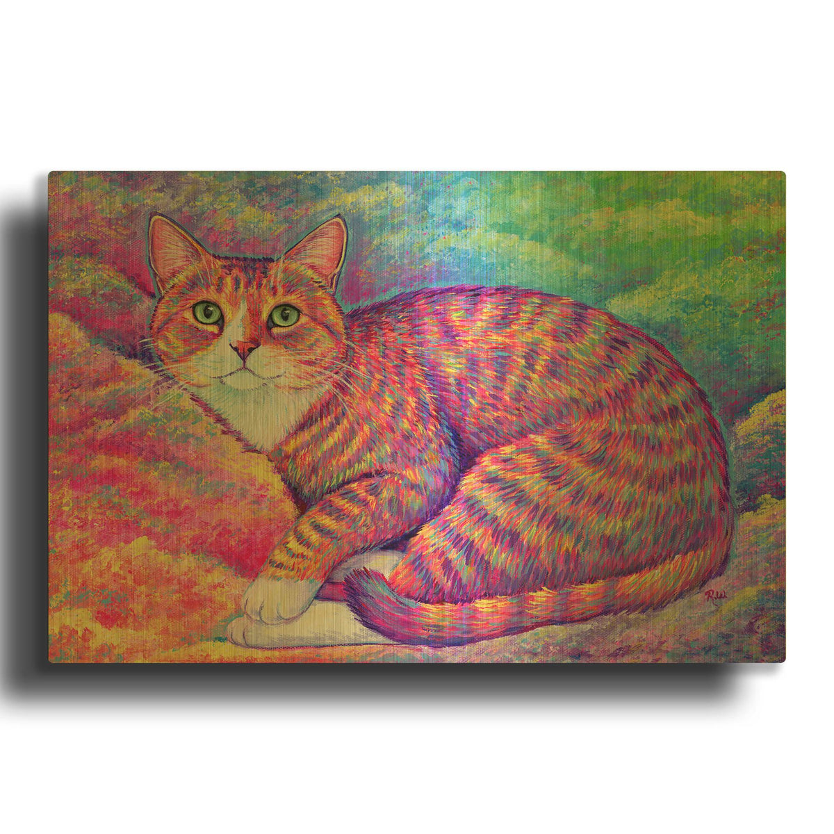 'Rainbow Cat In The Clouds' By Rebecca Wang Art Gold Metal Wall Art