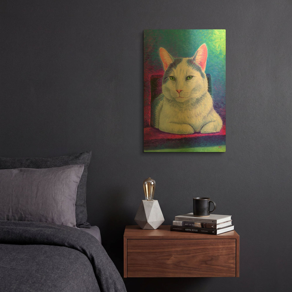 'Rainbow White Cat' By Rebecca Wang Art Gold Metal Wall Art