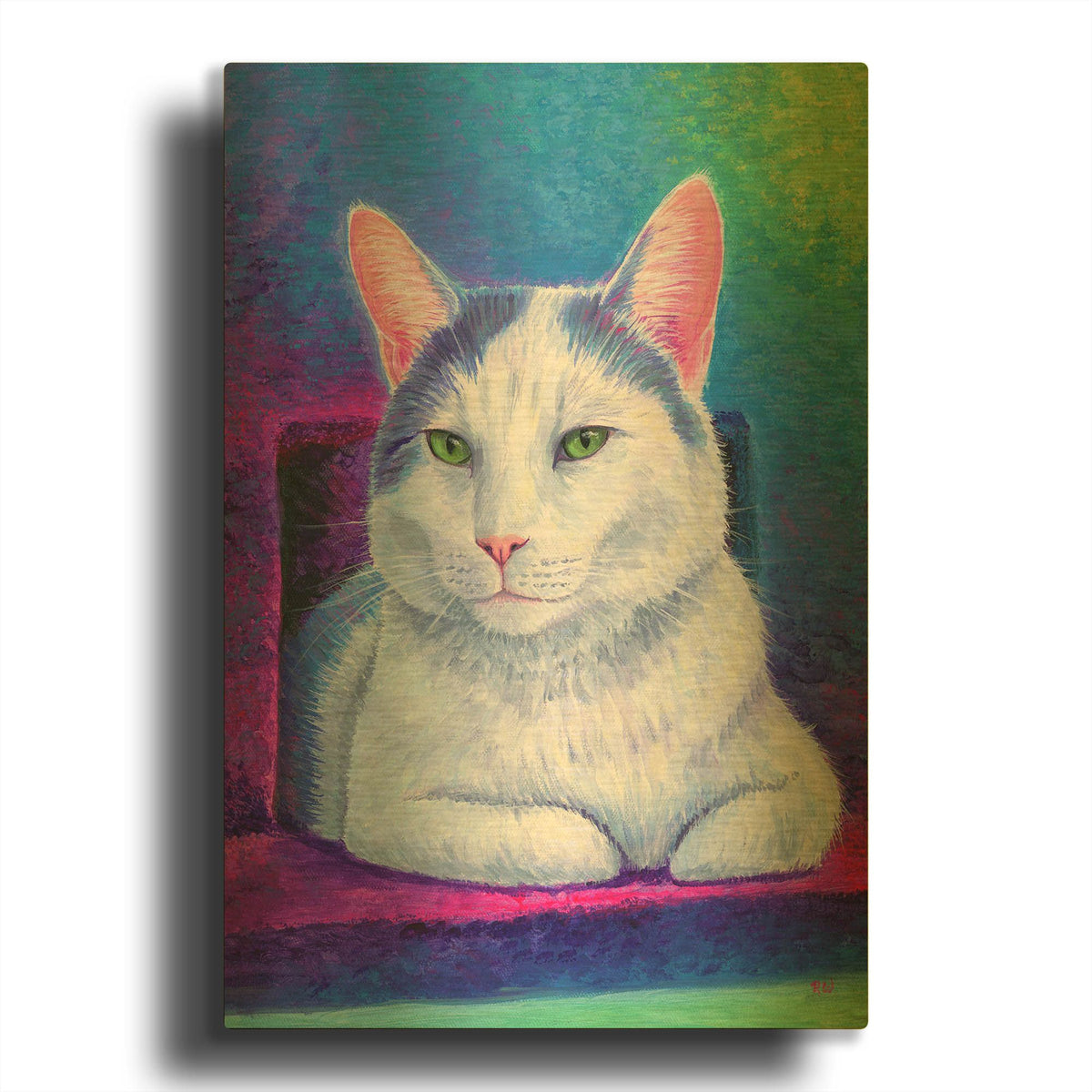 'Rainbow White Cat' By Rebecca Wang Art Gold Metal Wall Art