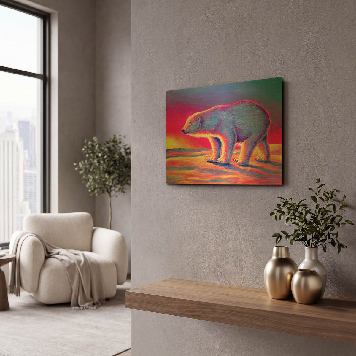 'Sunset Polar Bear' By Rebecca Wang Art Gold Metal Wall Art
