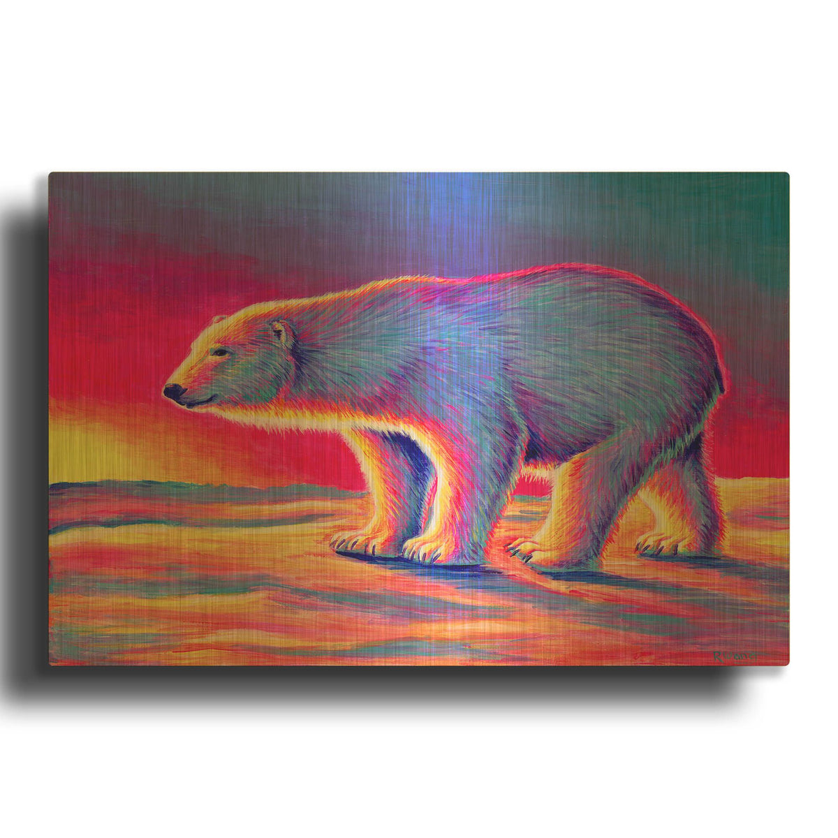 'Sunset Polar Bear' By Rebecca Wang Art Gold Metal Wall Art