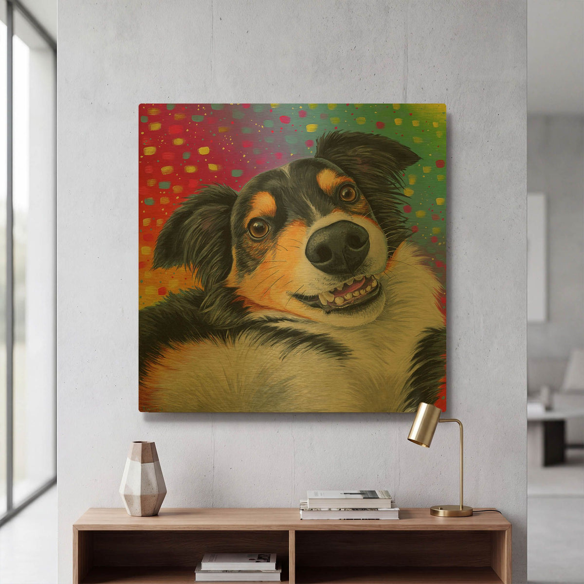 'Tricolor Australian Shepherd Dog' By Rebecca Wang Art Gold Metal Wall Art