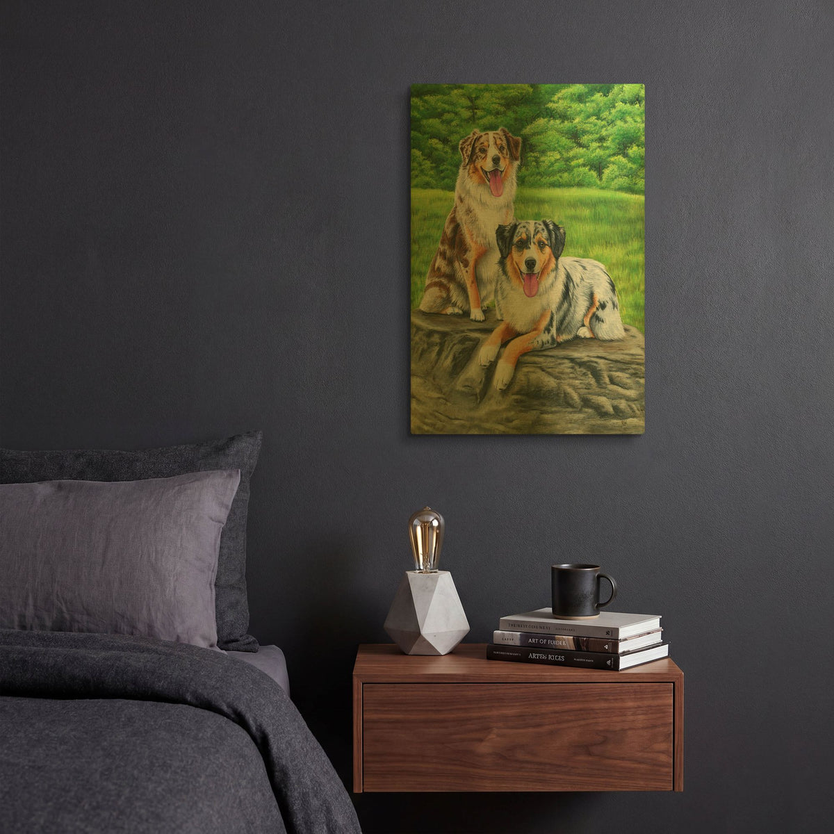 'Two Australian Shepherd Dogs' By Rebecca Wang Art Gold Metal Wall Art