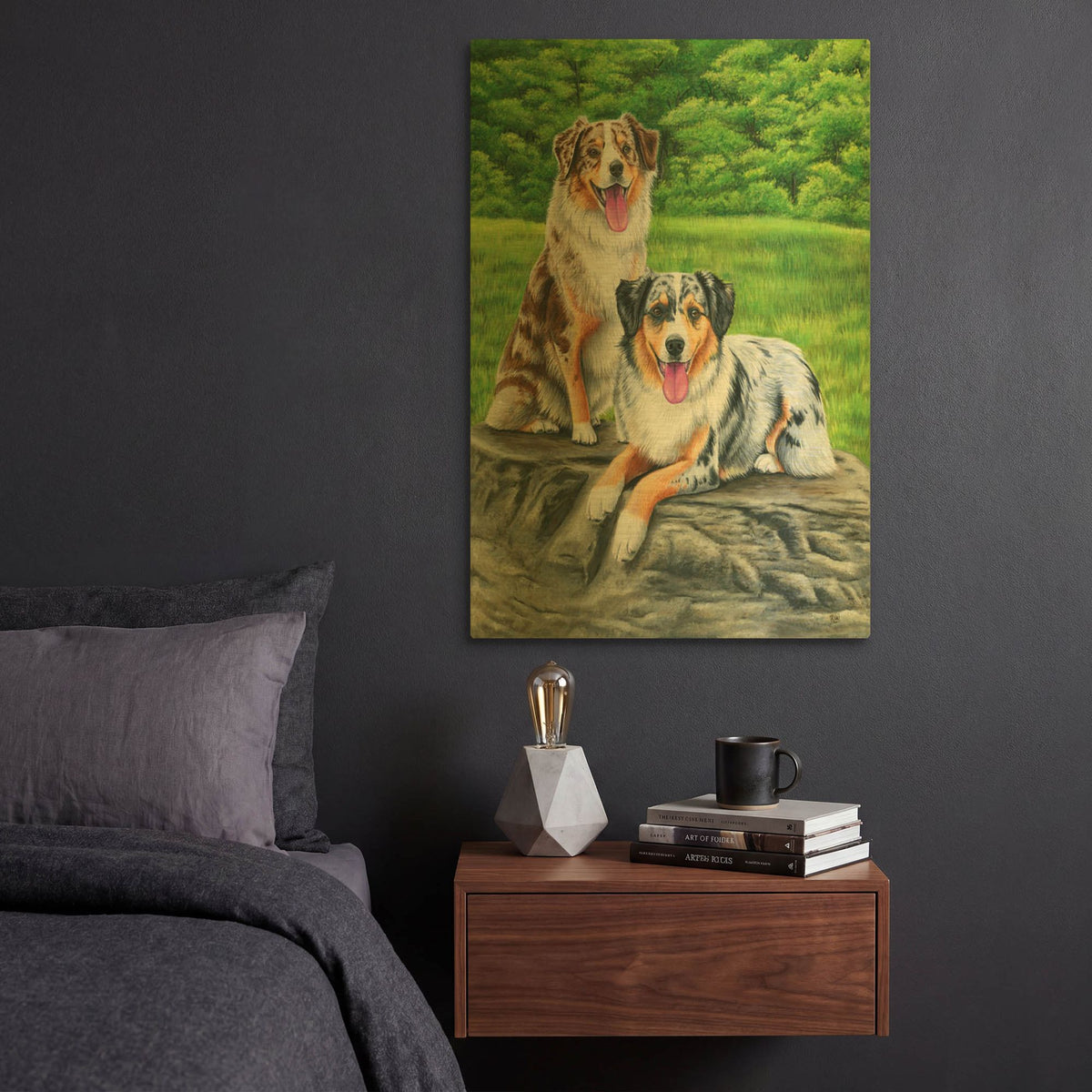 'Two Australian Shepherd Dogs' By Rebecca Wang Art Gold Metal Wall Art