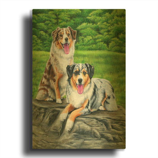 'Two Australian Shepherd Dogs' By Rebecca Wang Art Gold Metal Wall Art