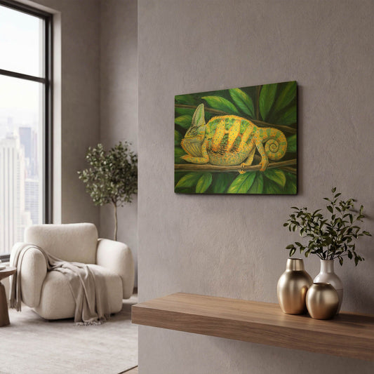 'Vibrant Veiled Chameleon' By Rebecca Wang Art Gold Metal Wall Art