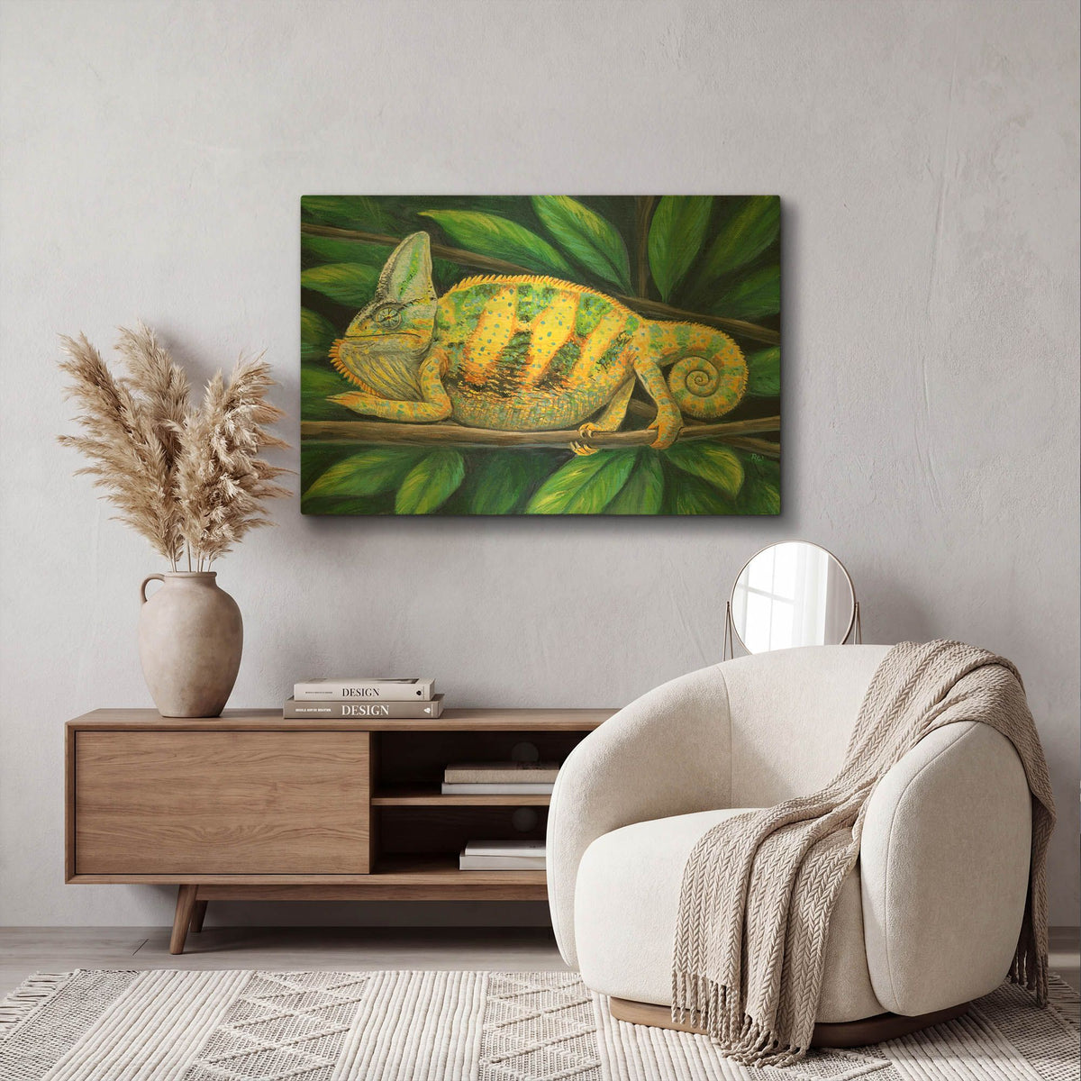 'Vibrant Veiled Chameleon' By Rebecca Wang Art Gold Metal Wall Art