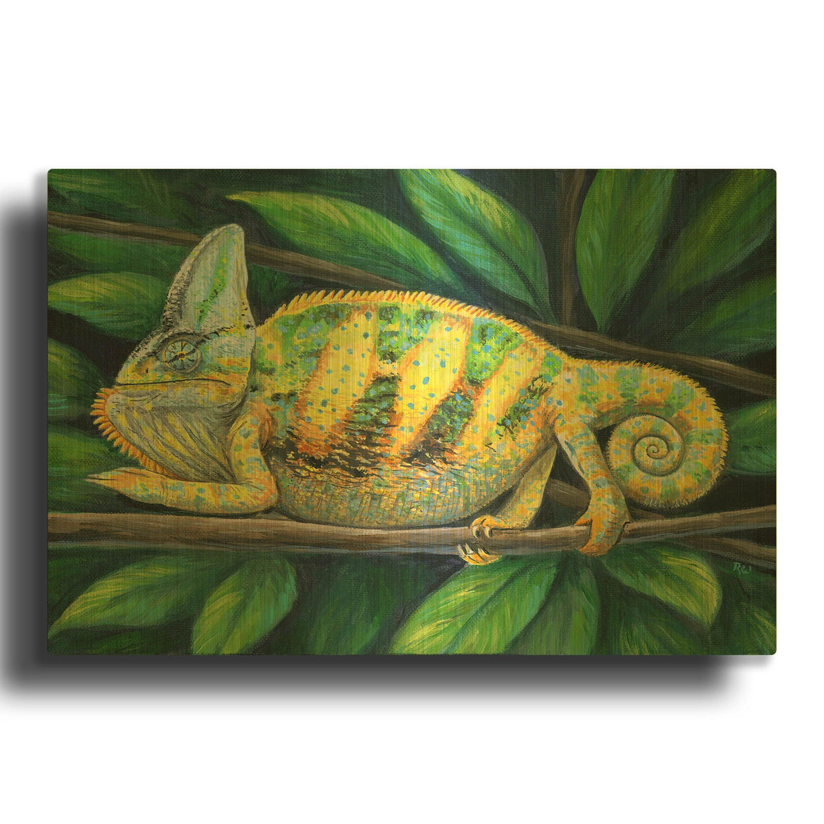 'Vibrant Veiled Chameleon' By Rebecca Wang Art Gold Metal Wall Art