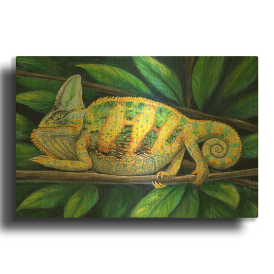 'Vibrant Veiled Chameleon' By Rebecca Wang Art Gold Metal Wall Art